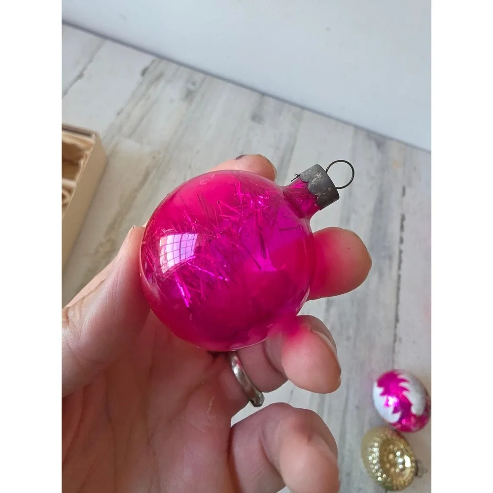 Antique tinsel pink unsilvered ornament Xmas tree
